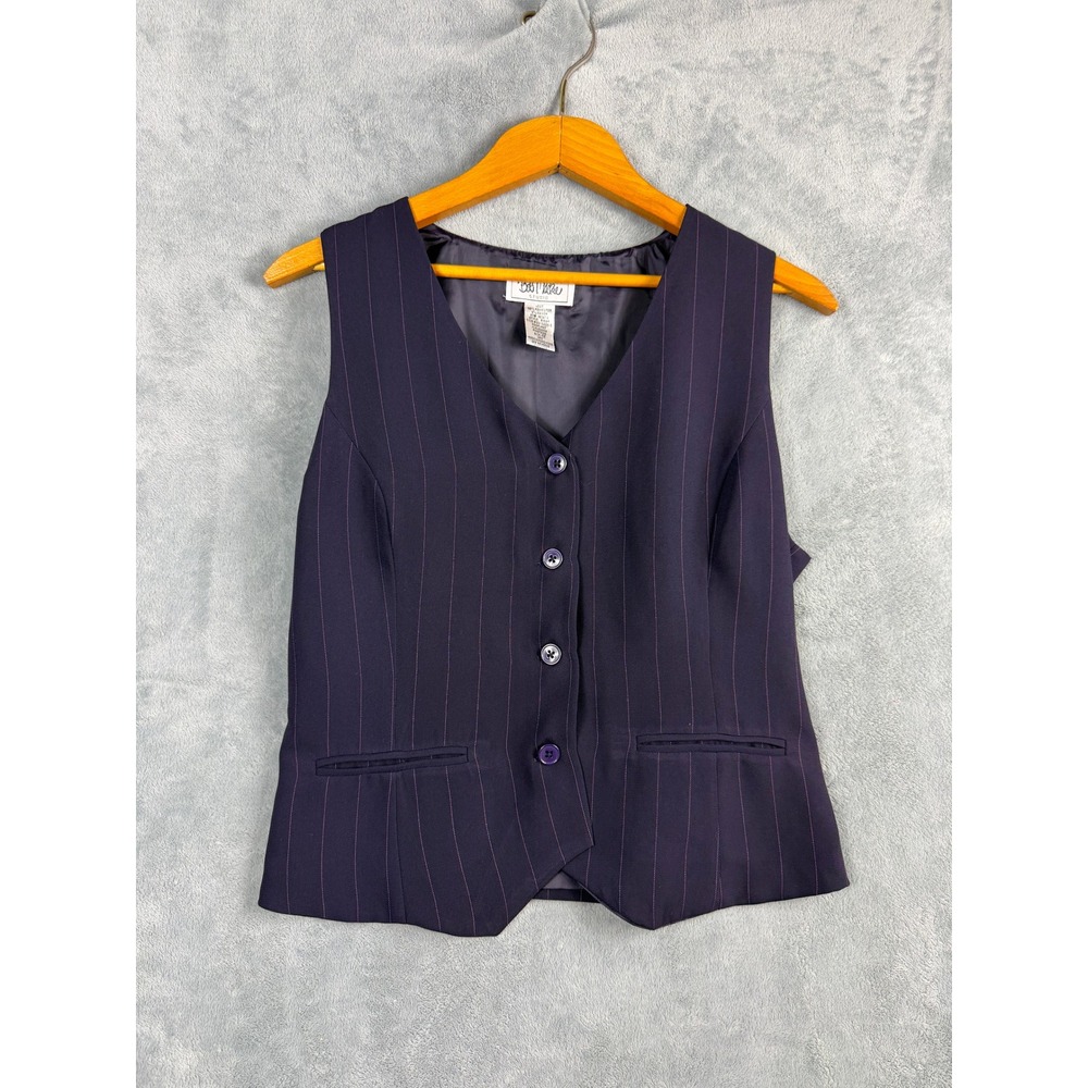 Bob Mackie Studio Womens 12 Purple Pinstripe Vest Waistcoat Office Siren Y2K 90s